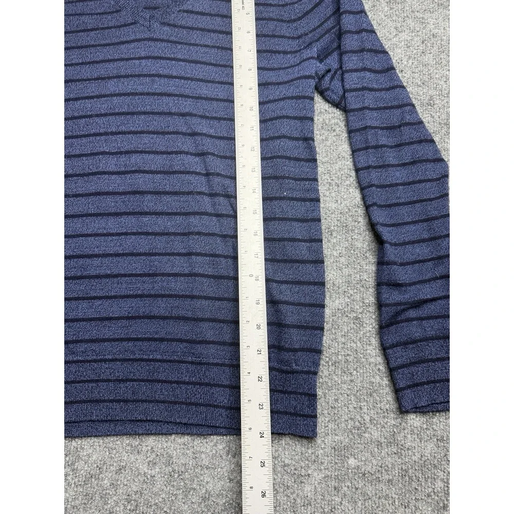 Banana Republic Sweater Men Medium Blue Merino Wool Striped V Neck Navy Baruffa